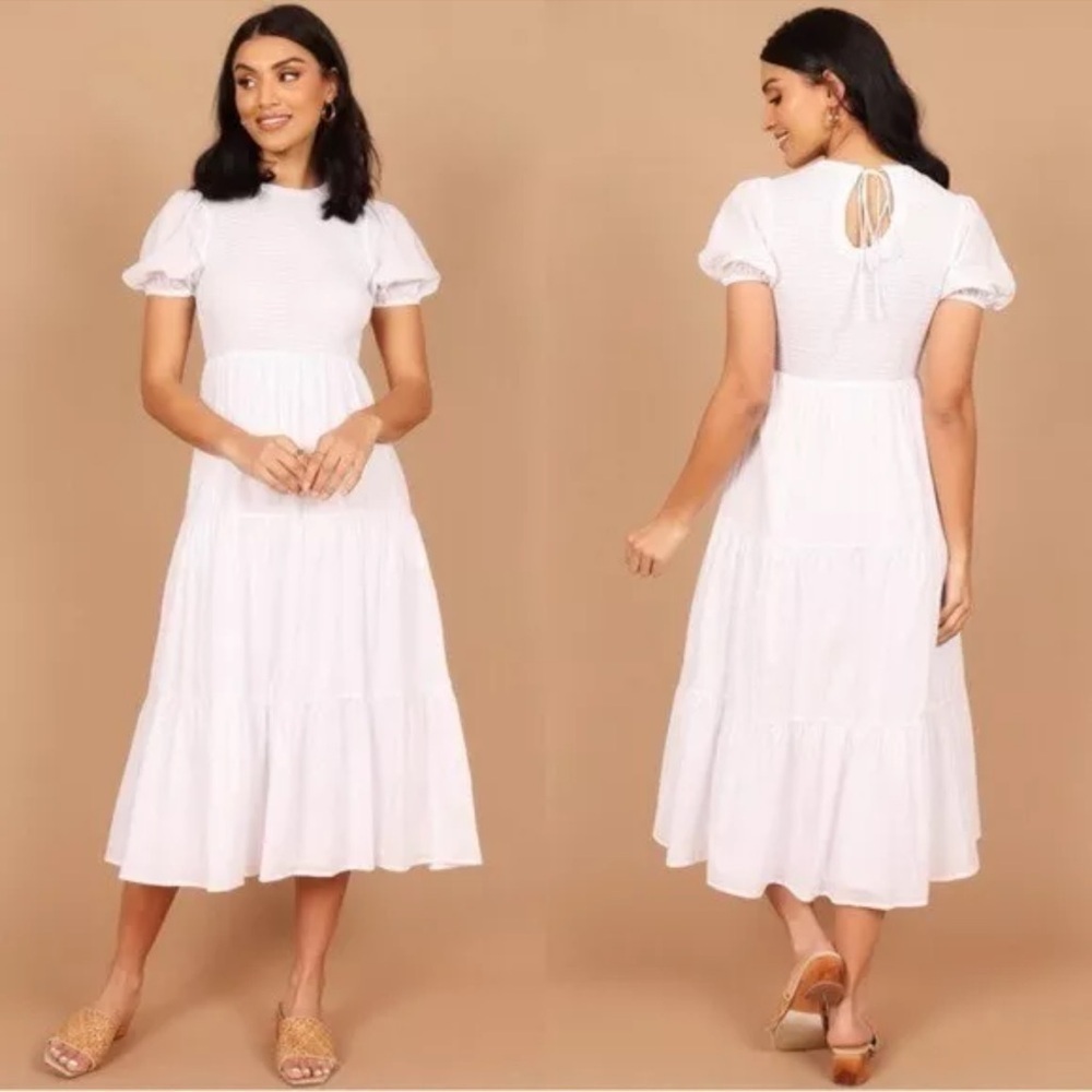 Petal & Pup Naura Shirred Tiered Cotton Midi Dress